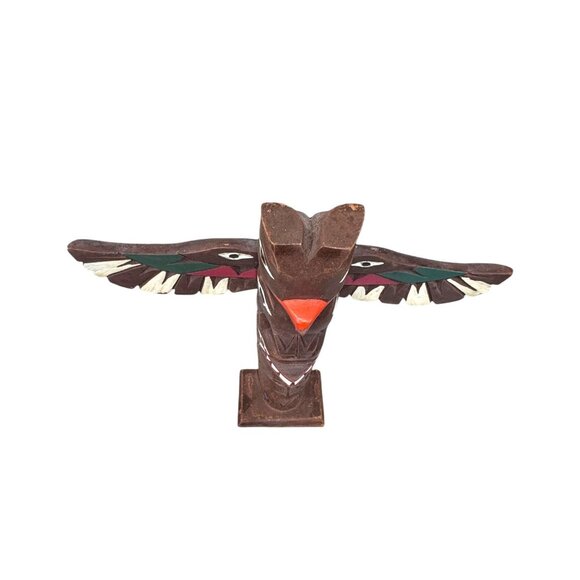 Carved Alaska Signed MM Coast Native Tribal Totem Pole Sculpture Handmade Art - Picture 8 of 8